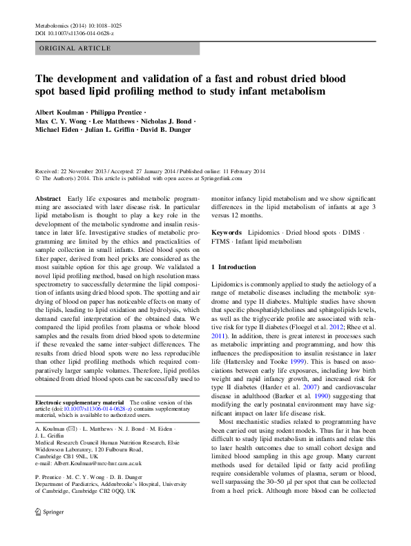 (PDF) The development and validation of a fast and robust dried blood ...