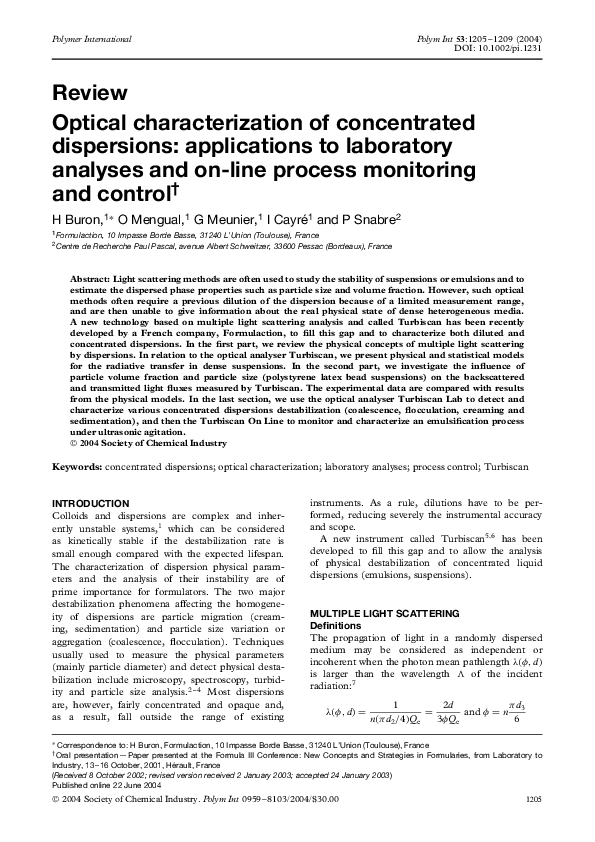 (PDF) Optical characterization of concentrated dispersions ...