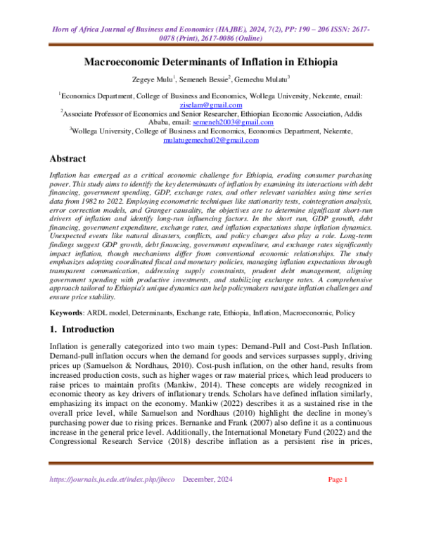 (PDF) Macroeconomic Determinants of Inflation in Ethiopia