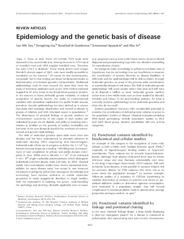 (PDF) Epidemiology and the genetic basis of disease