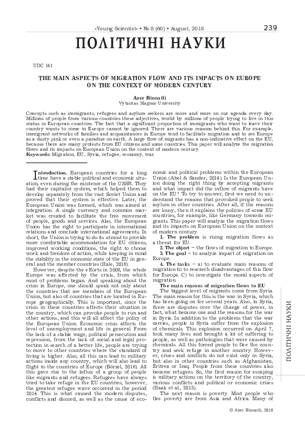 (PDF) The main aspects of migration flow and its impacts on Europe on ...