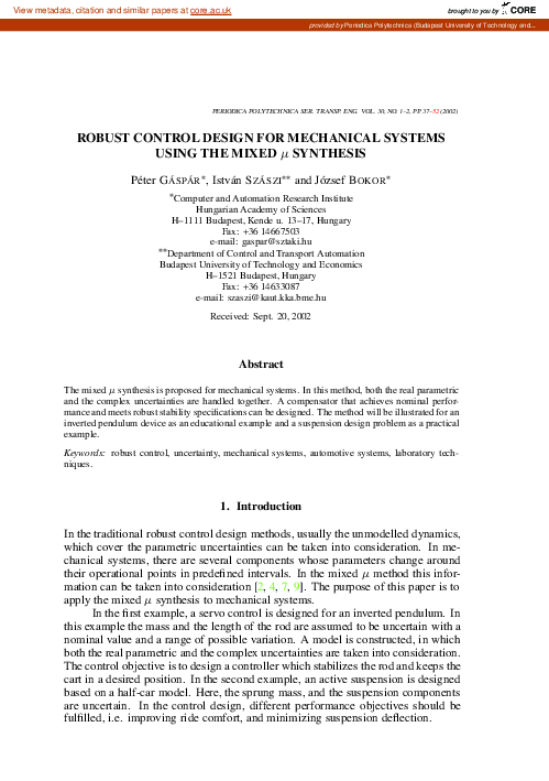 (PDF) Robust control design for mechanical systems using the mixed μ ...