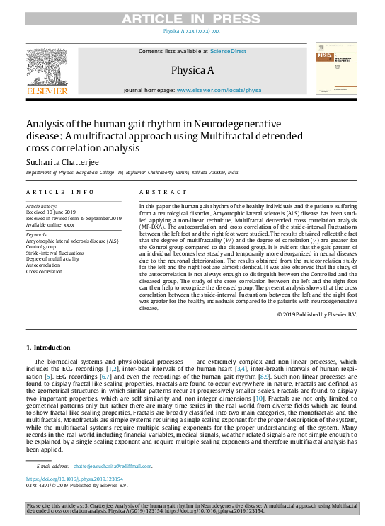 (PDF) Analysis of the human gait rhythm in Neurodegenerative disease: A ...