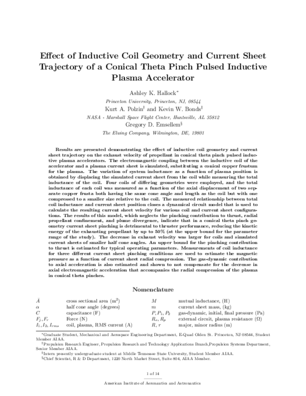 (PDF) Effect of Inductive Coil Geometry and Current Sheet Trajectory of ...