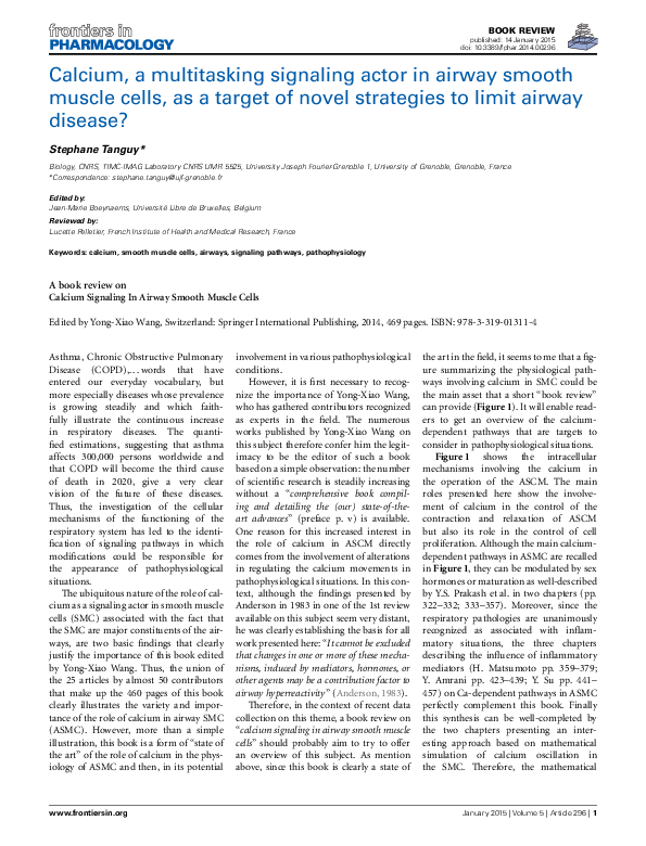 (PDF) Calcium, a multitasking signaling actor in airway smooth muscle ...
