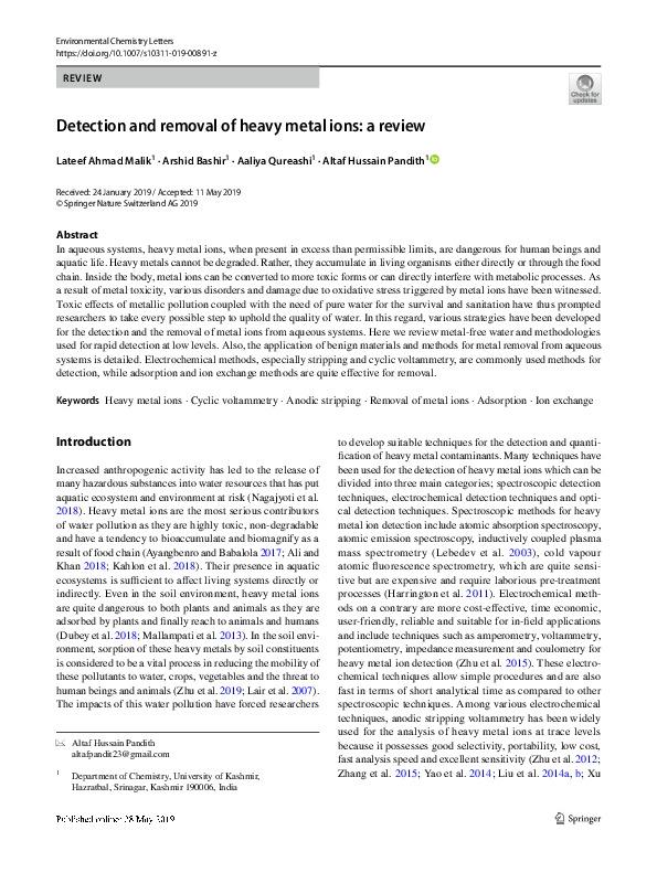 (PDF) Detection and removal of heavy metal ions: a review
