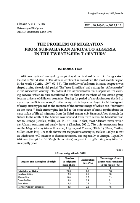 (PDF) The Problem of Migration from Sub-Saharan Africa to Algeria in ...