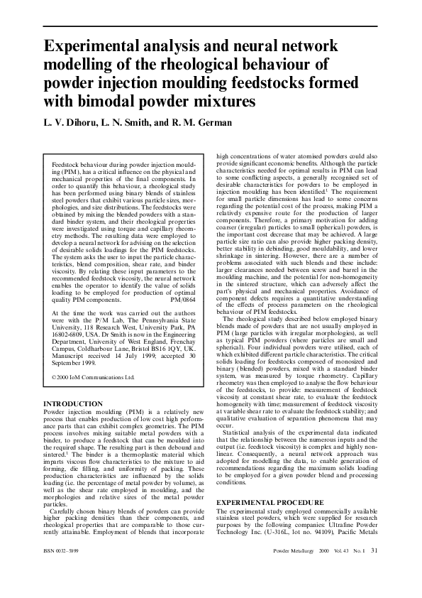 (PDF) Experimental analysis and neural network modelling of the ...