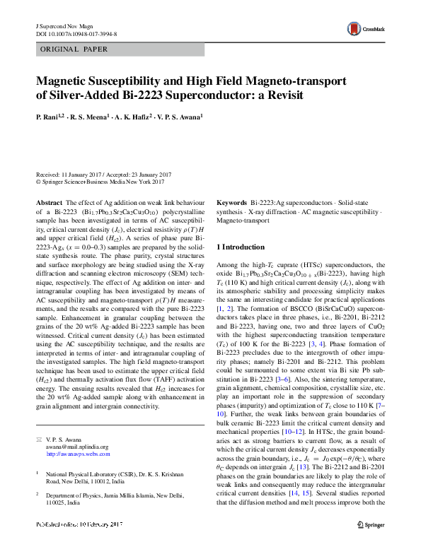 (PDF) Magnetic Susceptibility and High Field Magneto-transport of ...