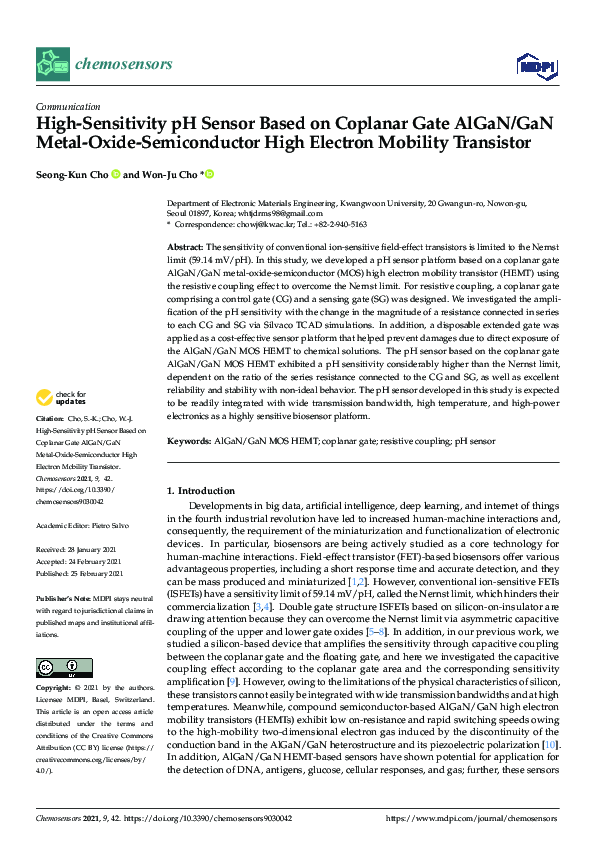 (PDF) High-Sensitivity pH Sensor Based on Coplanar Gate AlGaN/GaN Metal ...