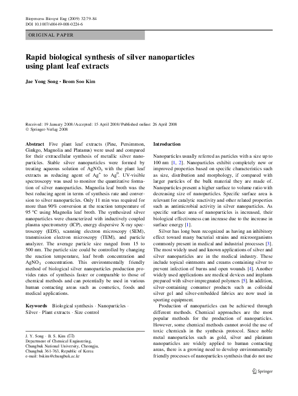 (PDF) Rapid biological synthesis of silver nanoparticles using plant ...