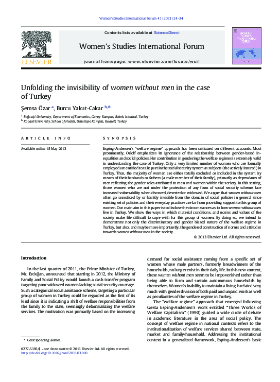 (PDF) Unfolding the invisibility of women without men in the case of Turkey