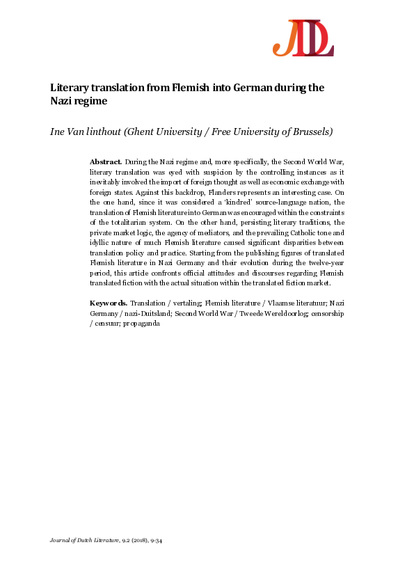 (PDF) Literary translation from Flemish into German during the Nazi regime