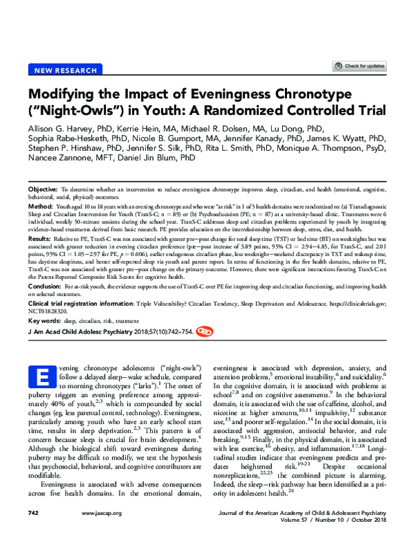 (PDF) Modifying the Impact of Eveningness Chronotype (“Night-Owls”) in ...