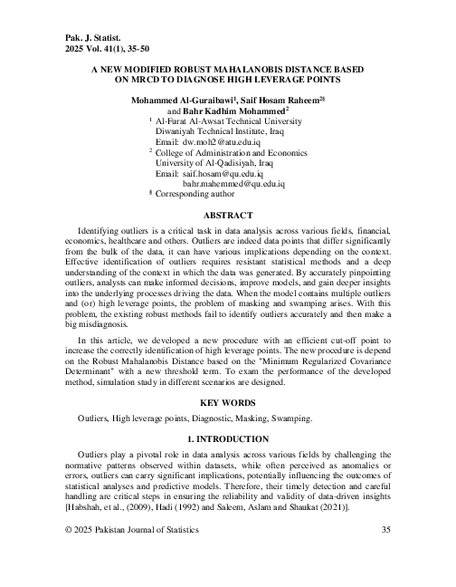 (PDF) A NEW MODIFIED ROBUST MAHALANOBIS DISTANCE BASED ON MRCD TO ...