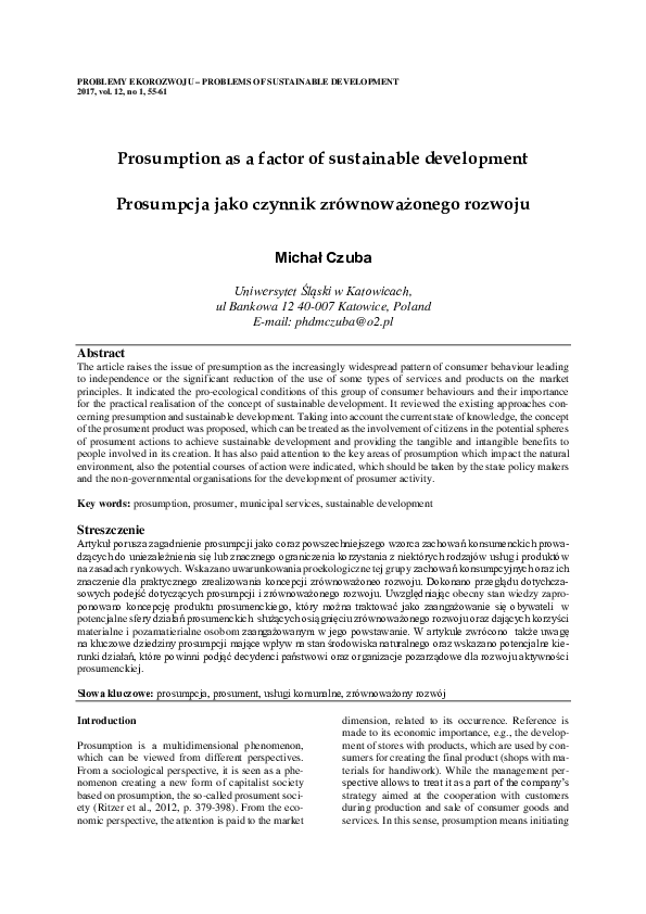 (PDF) Prosumption as a factor of sustainable development
