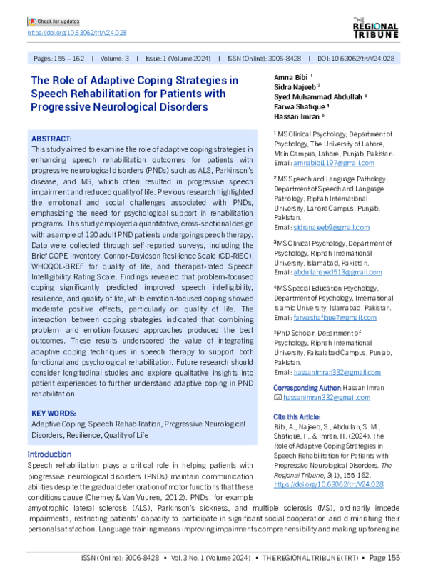 (PDF) .The Role of Adaptive Coping Strategies in Speech Rehabilitation ...