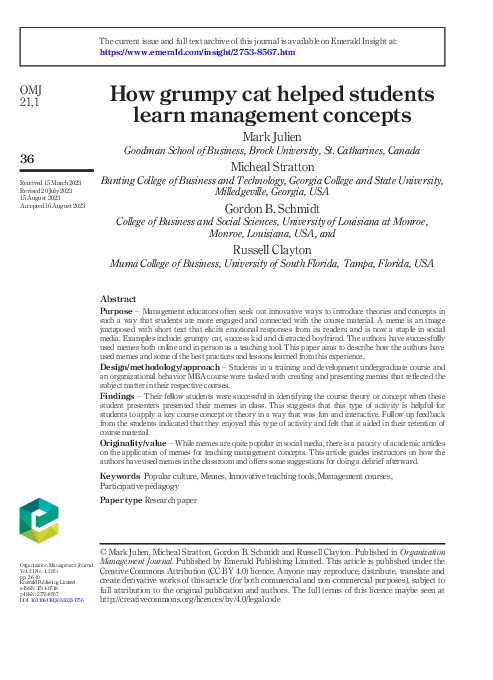 (PDF) How grumpy cat helped students learn management concepts