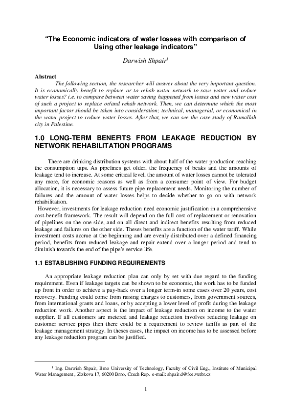 (PDF) The Economic Indicators of water Losses with Comparison of Using ...