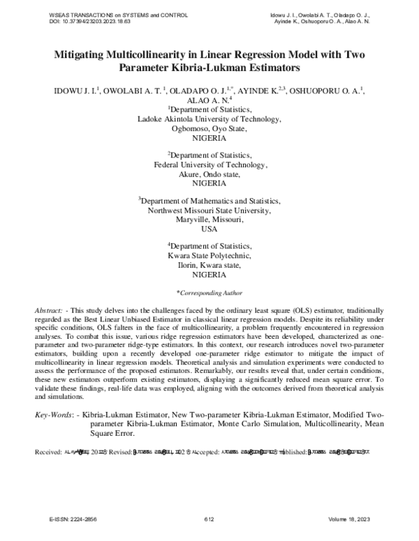 (PDF) Mitigating Multicollinearity in Linear Regression Model with Two ...