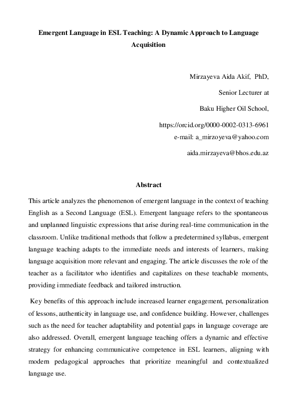 (PDF) Emergent Language in ESL Teaching: A Dynamic Approach to Language ...