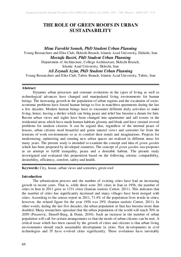 (PDF) The Role of Green Roofs in Urban Sustainability