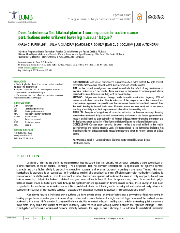 (PDF) Does footedness affect bilateral plantar flexor responses to ...