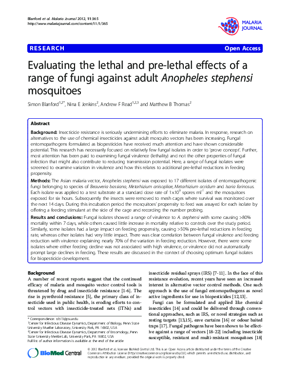 (PDF) Evaluating the lethal and pre-lethal effects of a range of fungi ...
