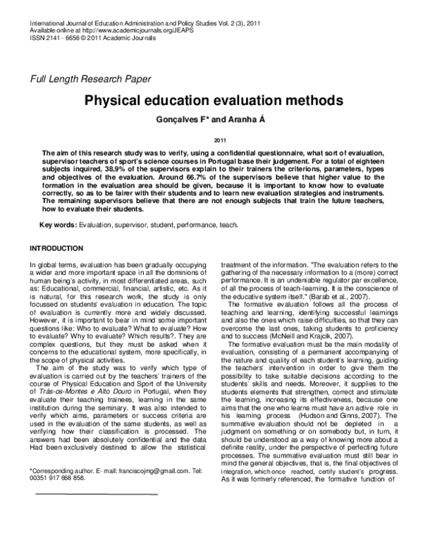 (PDF) Physical Education evaluation methods