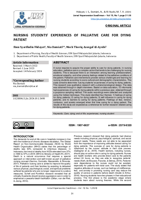 (PDF) Nursing Students’ Experiences of Palliative Care for Dying Patient