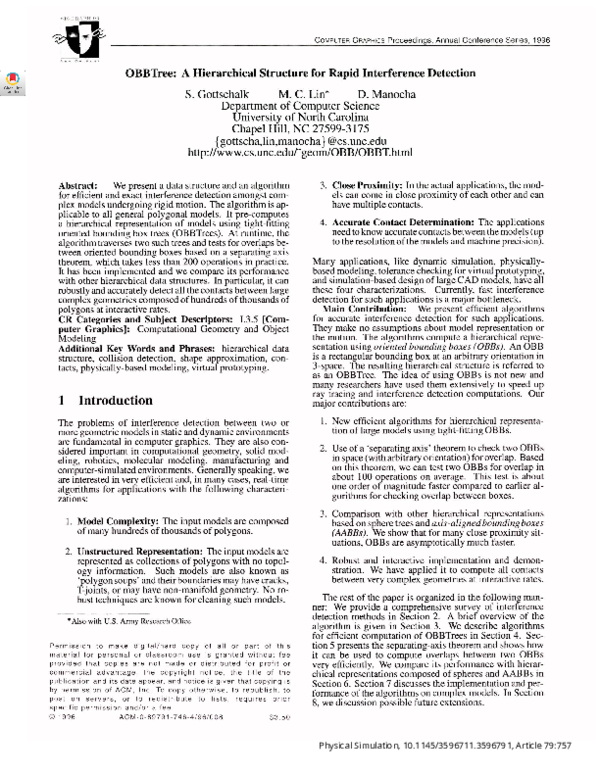(PDF) OBBTree: A Hierarchical Structure for Rapid Interference Detection