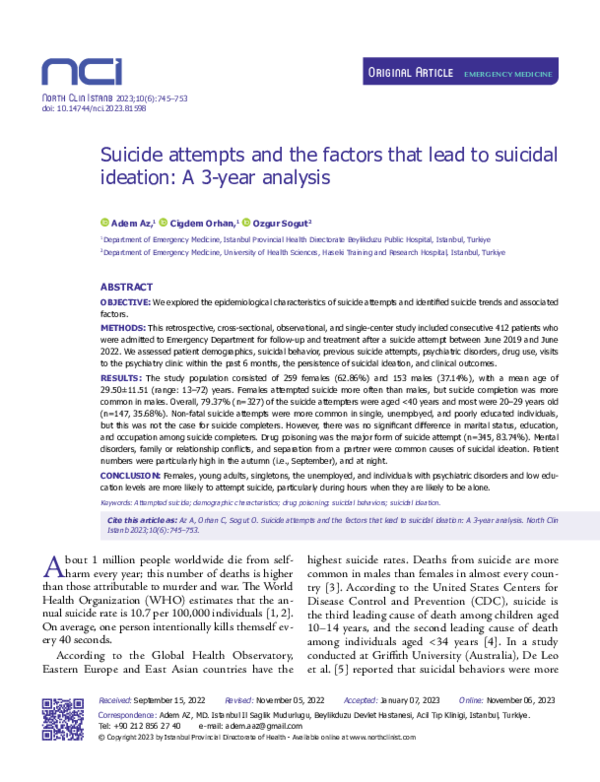 (PDF) Suicide attempts and the factors that lead to suicidal ideation ...