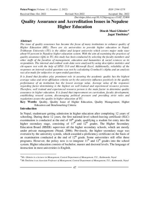 (PDF) Quality Assurance and Accreditation Issues in Nepalese Higher ...