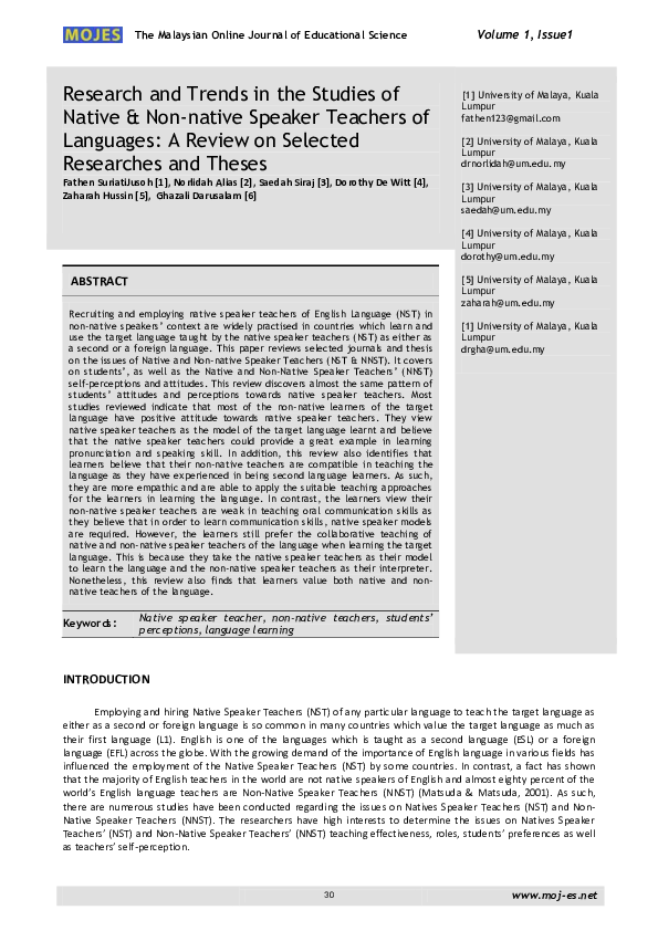 (PDF) Research and Trends in the Studies of Native & Non-Native Speaker ...