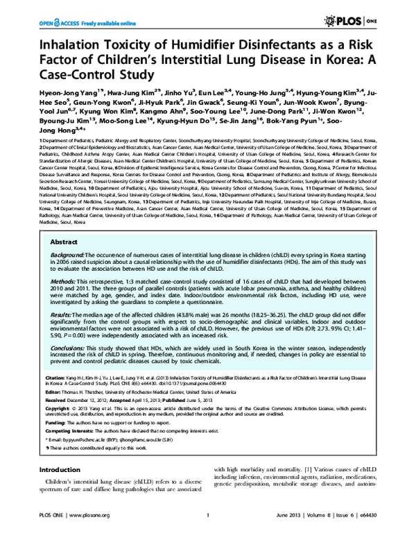 (PDF) Inhalation Toxicity of Humidifier Disinfectants as a Risk Factor ...