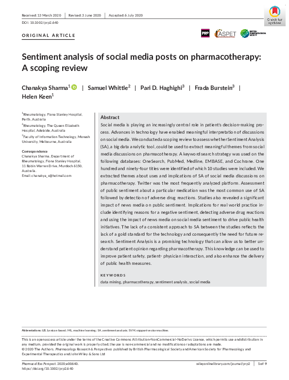 (PDF) Sentiment analysis of social media posts on pharmacotherapy: A ...