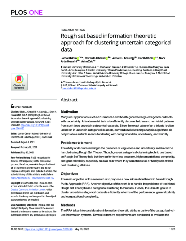 (PDF) Rough set based information theoretic approach for clustering ...