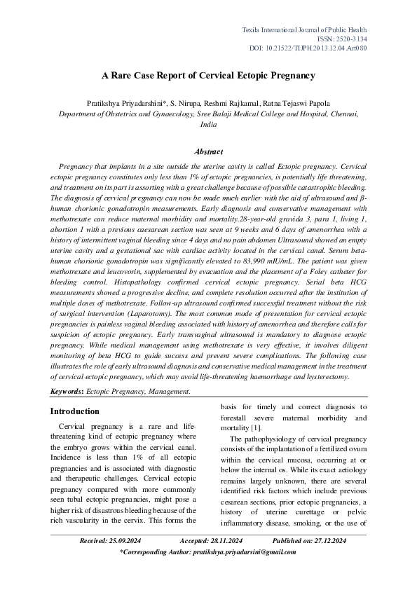(PDF) A Rare Case Report of Cervical Ectopic Pregnancy
