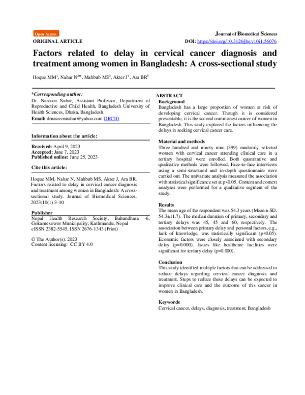 (PDF) Factors related to delay in cervical cancer diagnosis and ...