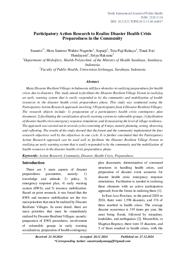 (PDF) Participatory Action Research to Realize Disaster Health Crisis ...