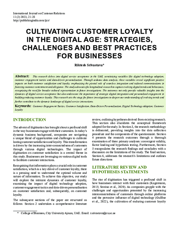 (PDF) Cultivating Customer Loyalty in the Digital Age: Strategies ...