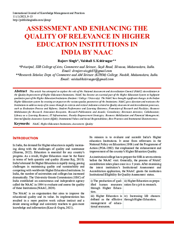 (PDF) Assessment and Enhancing the Quality of Relevance in Higher ...