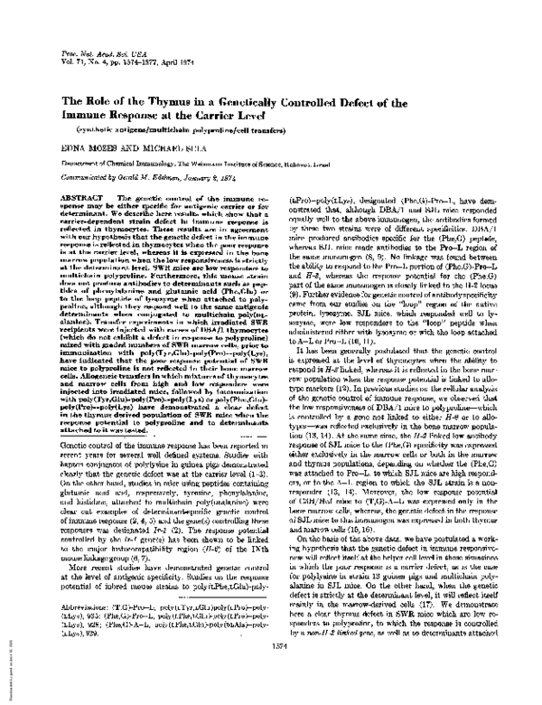 (PDF) The Role of the Thymus in a Genetically Controlled Defect of the ...