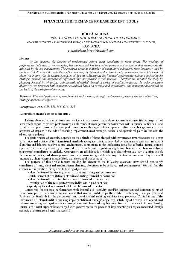 (PDF) Financial Performances Measurement Tools