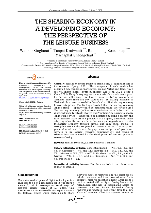 (PDF) The sharing economy in a developing economy: The perspective of ...