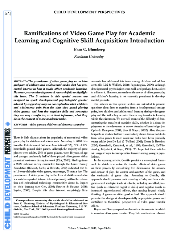 (PDF) Ramifications of Video Game Play for Academic Learning and ...