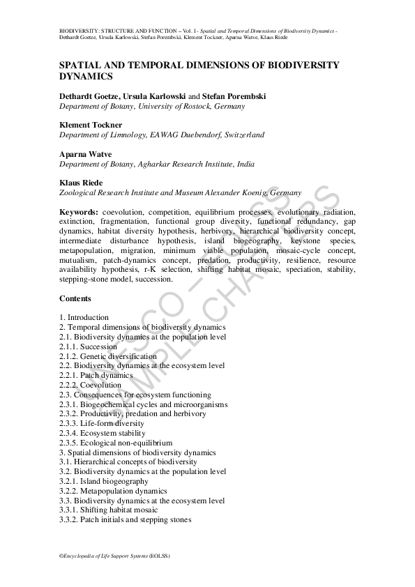 (PDF) Spatial and temporal dimensions of biodiversity dynamics