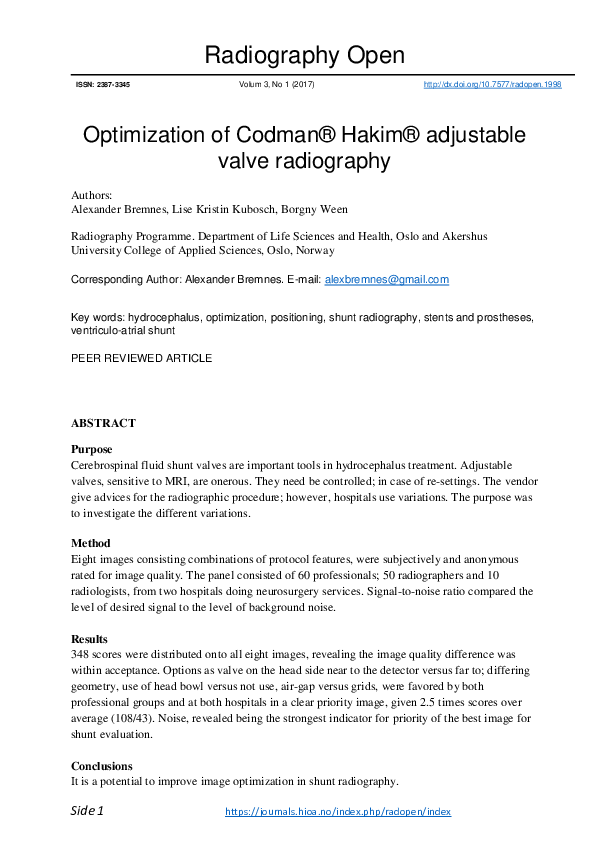 (PDF) Optimization of Codman® Hakim® adjustable valve radiography