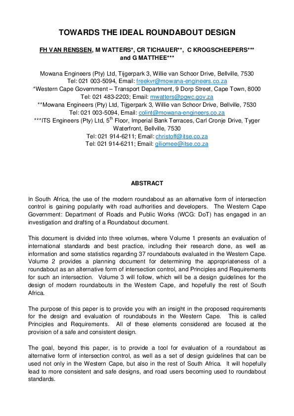 (PDF) Towards the ideal roundabout design