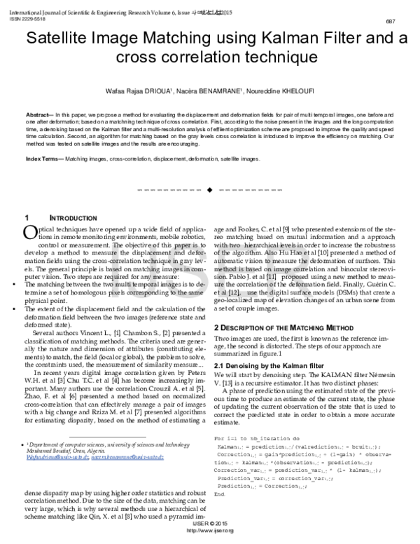 (PDF) Image Matching using Kalman Filter and a cross correlation technique